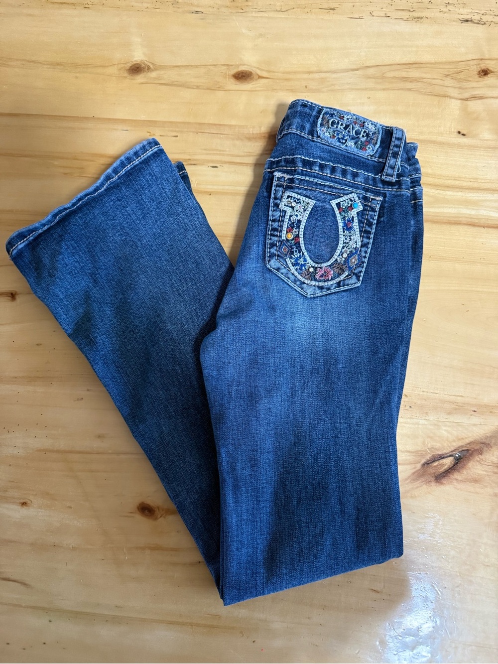 Grace Embroidered Pocket Girls Jeans - Blue